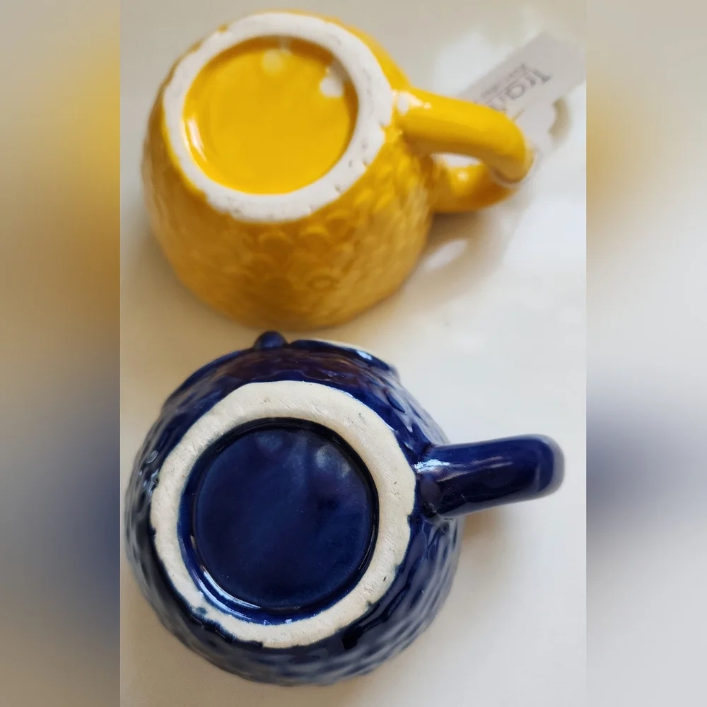 Transpac Yellow Blue Owl Mugs 6 Oz Capacity Set Of Two New With‎ Tag